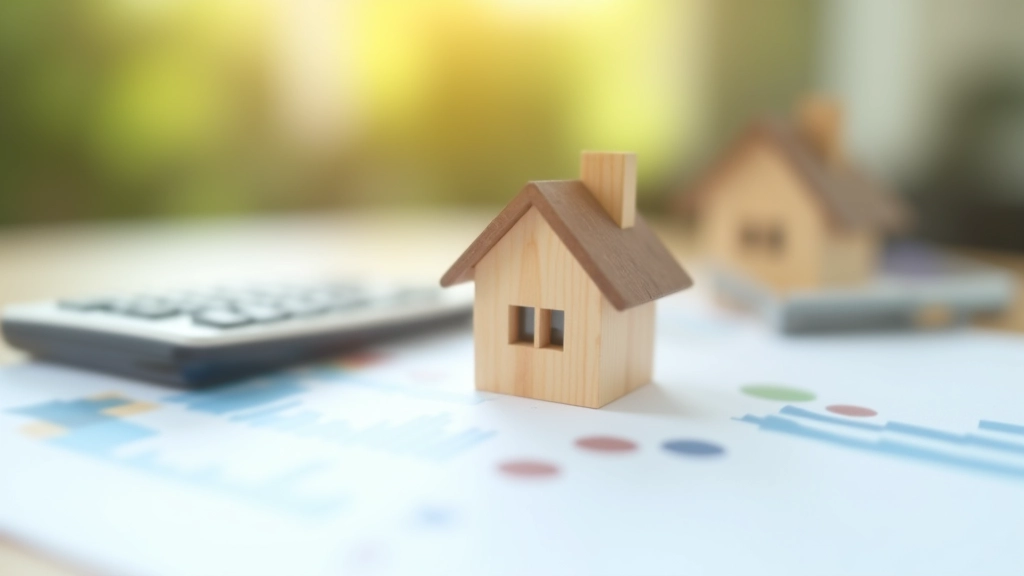 Kleine Holzhausfigur auf einem Finanzdiagramm mit Taschenrechner und Vermögensberechnungen